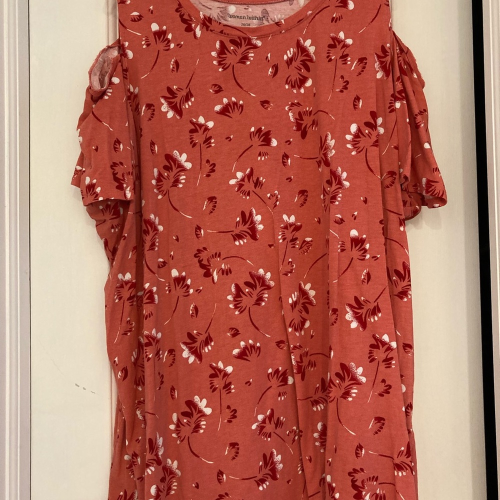 Woman Within Red Floral Short Sleeve Top